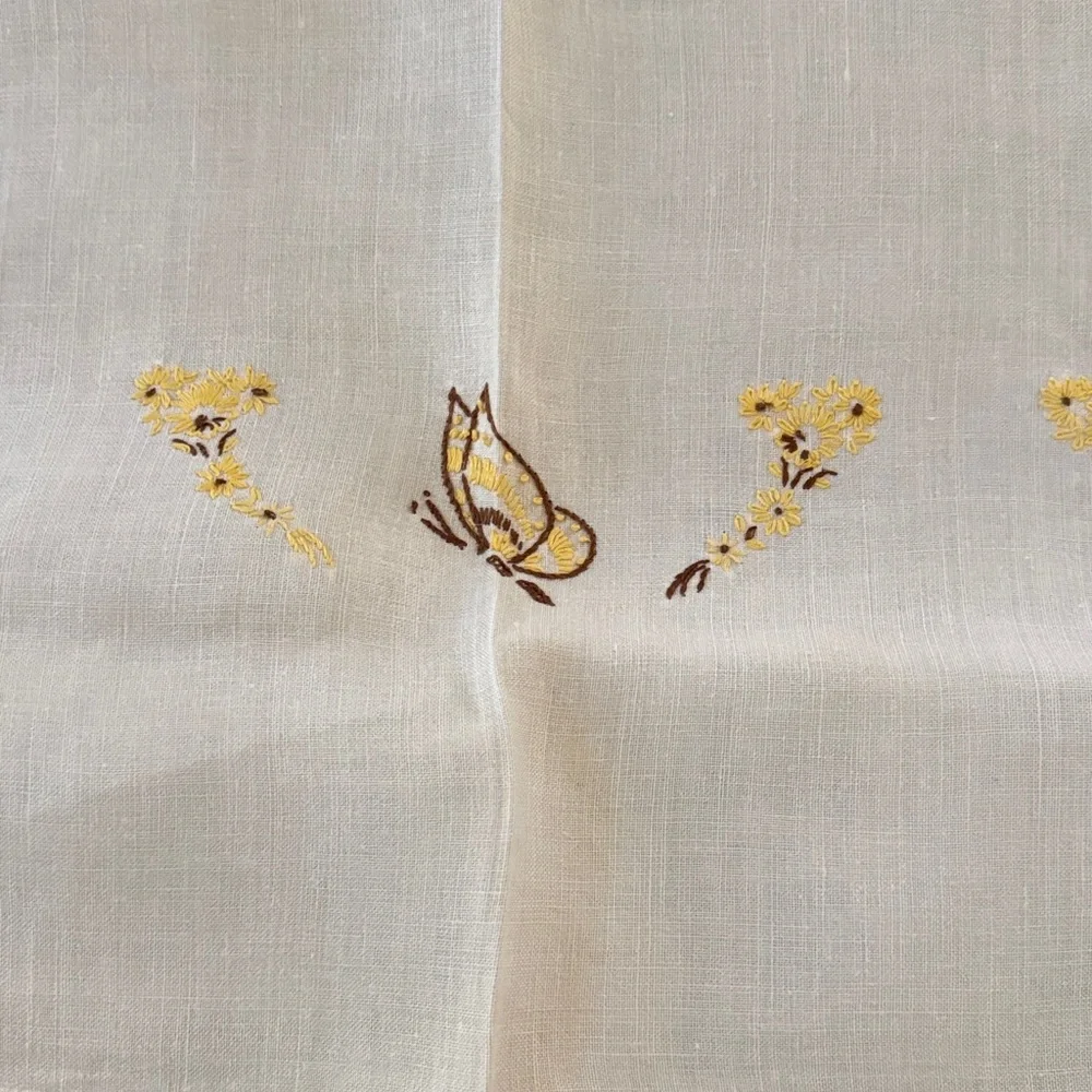 Vintage Linen Blend Tablecloth with Embroidery